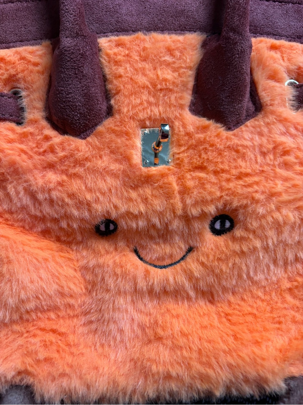 Plushkin Jellykin Orange Fuzzy Crossbody Bag with Maroon Accents - Picture 2 of 5